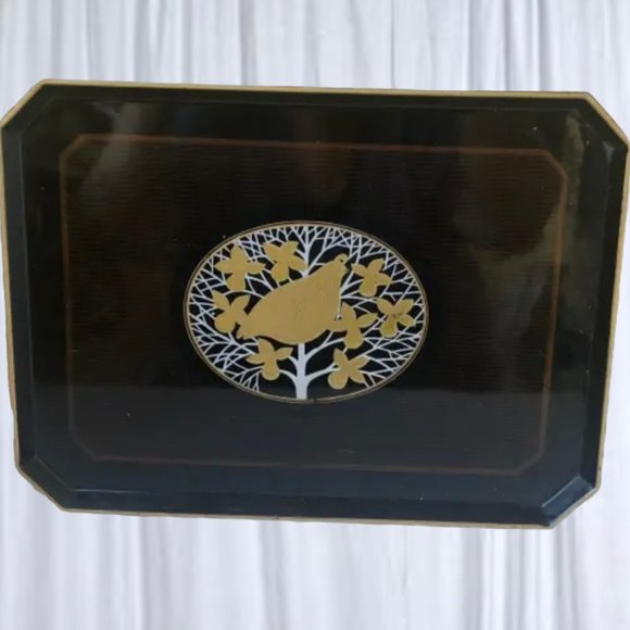 OTAGIRI Japan Vintage Lacquerware Serving Tray Quail Bird Black Brown Gold - Picture 3 of 9